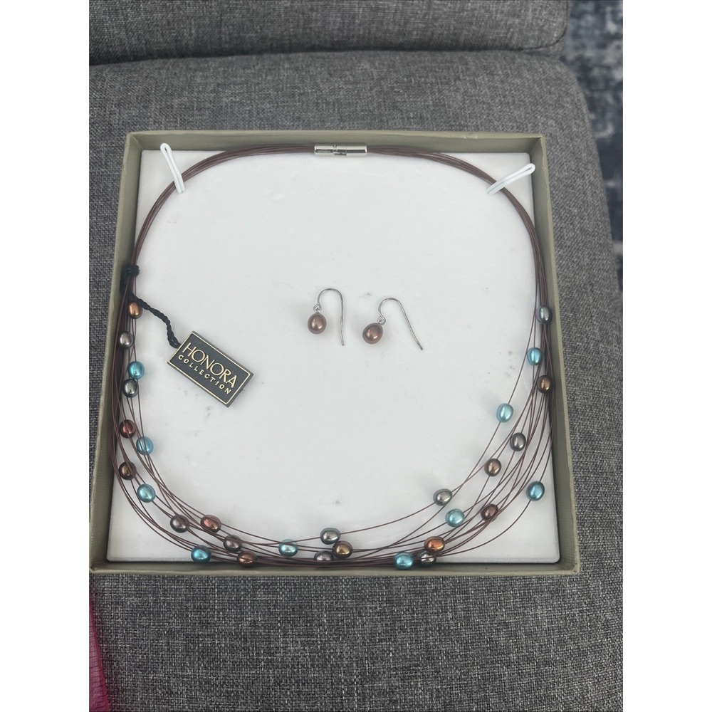 Honora Necklace Pearl Wire Multi Color Freshwater Pearls With Earrings
